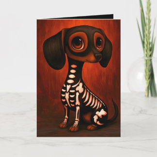 Dachshund Skeleton Halloween Costume Illustration Card