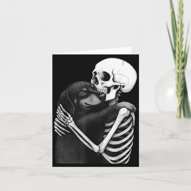 Dachshund Skeleton Hug Halloween Dog Lover Card (Front)