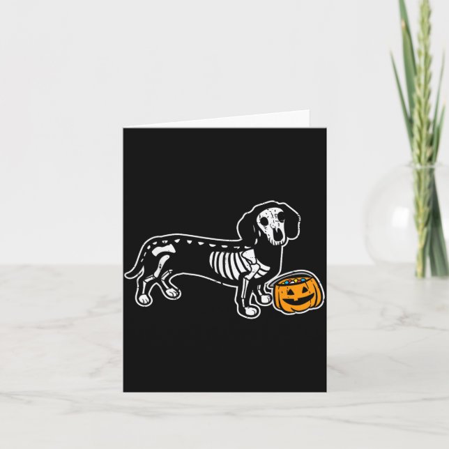 Dachshund Skeleton Jack O Lantern Funny Halloween Card (Front)