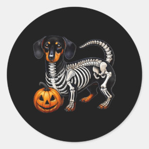 Dachshund Skeleton Jack O Lantern Funny Wiener Dog Classic Round Sticker