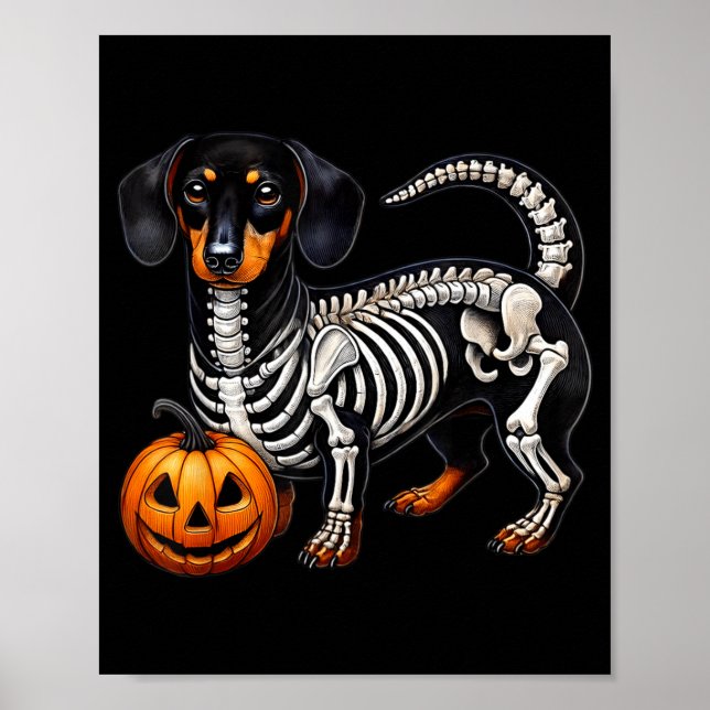 Dachshund Skeleton Jack O Lantern Funny Wiener Dog Poster (Front)