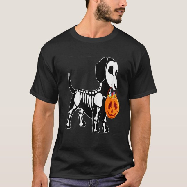 Dachshund Skeleton Jack O Lantern  Halloween T-Shirt (Front)