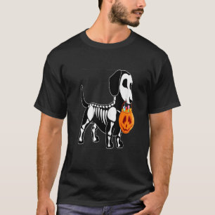 Dachshund Skeleton Jack O Lantern Halloween T-Shirt
