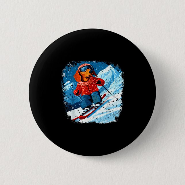 Dachshund Ski  6 Cm Round Badge (Front)