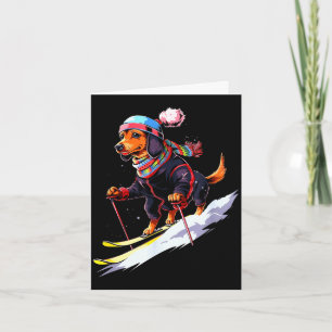 Dachshund skiing dog skier ski winter snow men card
