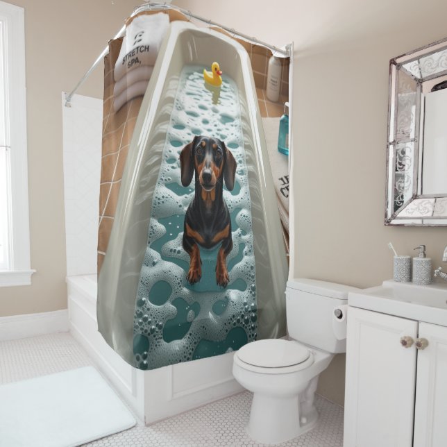 Dachshund Sloppy Sleepy Cute Funny  Shower Curtain (In Situ)
