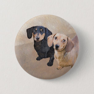 Dachshund (Smooth) Painting - Original Dog Art 6 Cm Round Badge