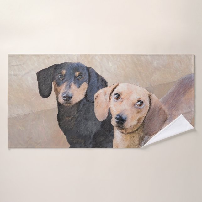 Dachshund (Smooth) Painting - Original Dog Art Bath Towel Set (Bath Towel)