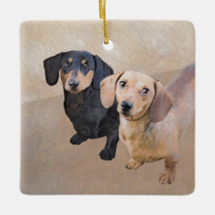 Dachshund (Smooth) Painting - Original Dog Art Ceramic Ornament