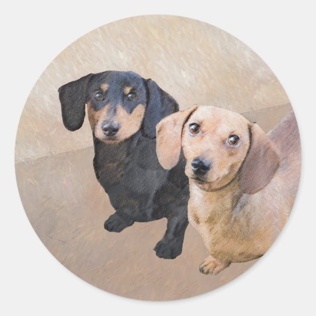 Dachshund (Smooth) Painting - Original Dog Art Classic Round Sticker (Front)