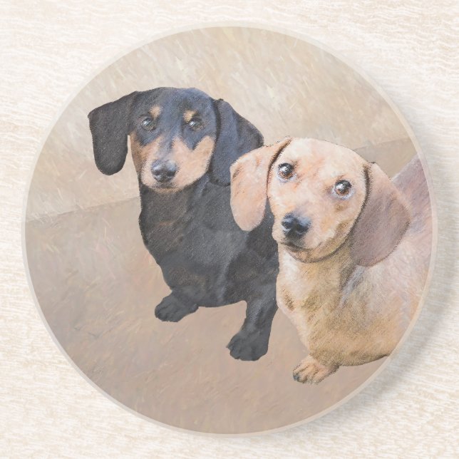 Dachshund (Smooth) Painting - Original Dog Art Coaster (Front)