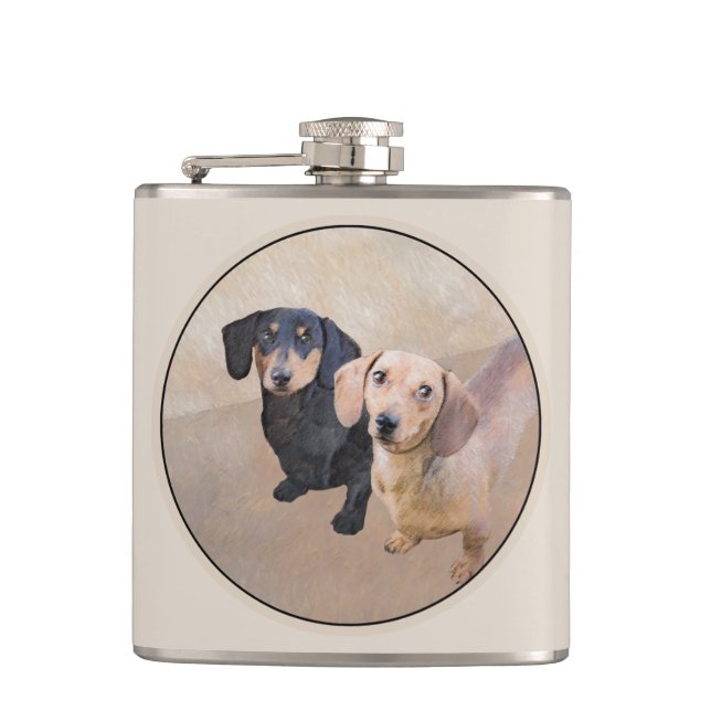 Dachshund (Smooth) Painting - Original Dog Art Hip Flask (Front)