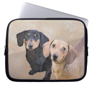 Dachshund (Smooth) Painting - Original Dog Art Laptop Sleeve