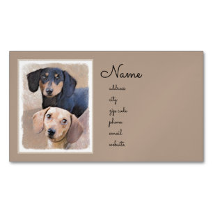 Dachshund (Smooth) Painting - Original Dog Art Magnetic Business Card