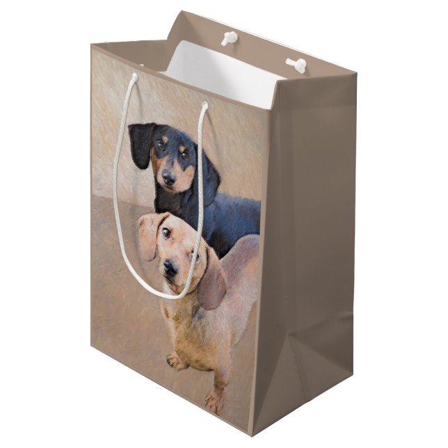 Dachshund (Smooth) Painting - Original Dog Art Medium Gift Bag (Front Angled)