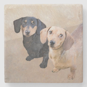 Dachshund (Smooth) Painting - Original Dog Art Stone Coaster