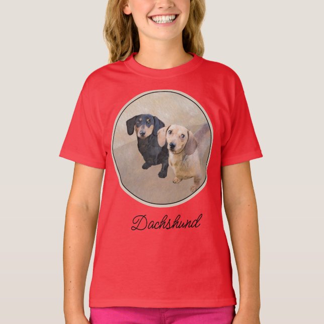 Dachshund (Smooth) Painting - Original Dog Art T-S T-Shirt (Front)