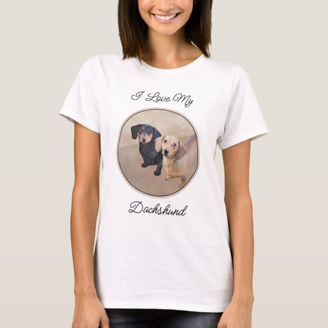 Dachshund (Smooth) Painting - Original Dog Art T-Shirt (Front)