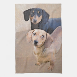Dachshund (Smooth) Painting - Original Dog Art Tea Towel
