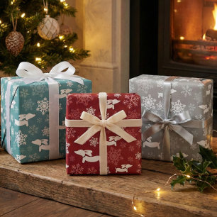 Dachshund Snowflakes Christmas Silver Red & Teal Wrapping Paper Sheet