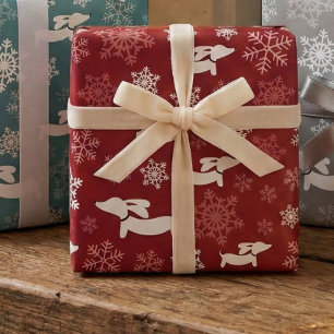 Dachshund Snowflakes Red Wrapping Paper Christmas