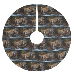 Dachshund Snowy Sleigh Christmas Decor Brushed Polyester Tree Skirt