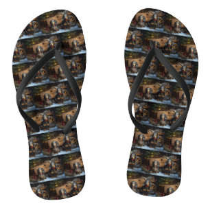Dachshund Snowy Sleigh Christmas Decor Jandals