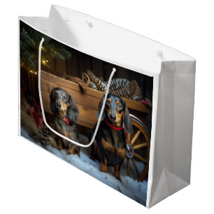 Dachshund Snowy Sleigh Christmas Decor Large Gift Bag