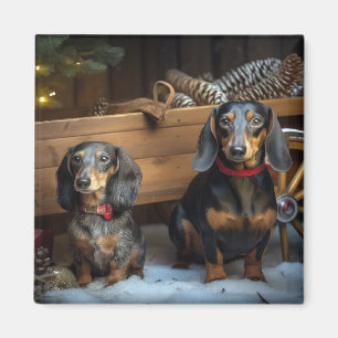 Dachshund Snowy Sleigh Christmas Decor Magnet