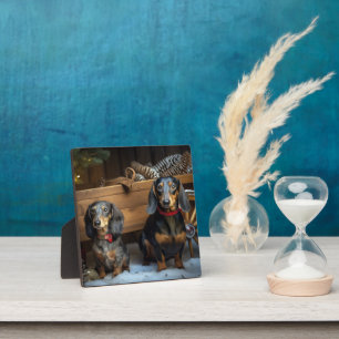 Dachshund Snowy Sleigh Christmas Decor Plaque