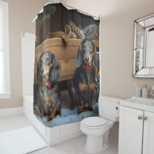 Dachshund Snowy Sleigh Christmas Decor Shower Curtain