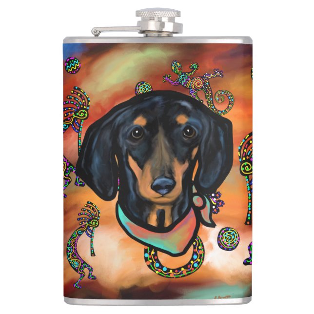 DACHSHUND SOUTHWESTERN ART HIP FLASK (Front)