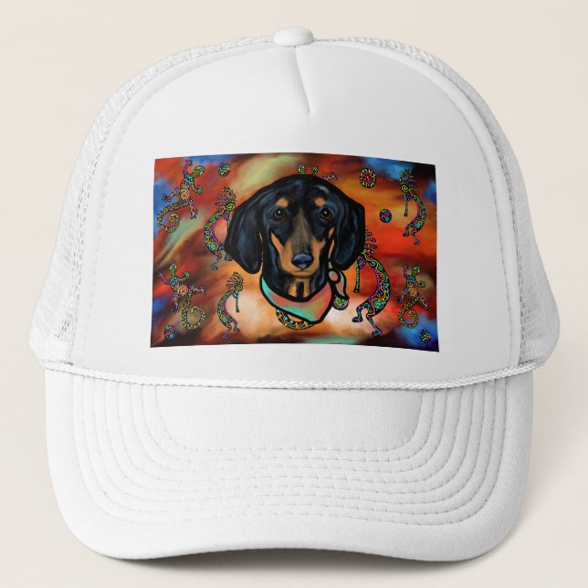 DACHSHUND SOUTHWESTERN ART TRUCKER HAT (Front)