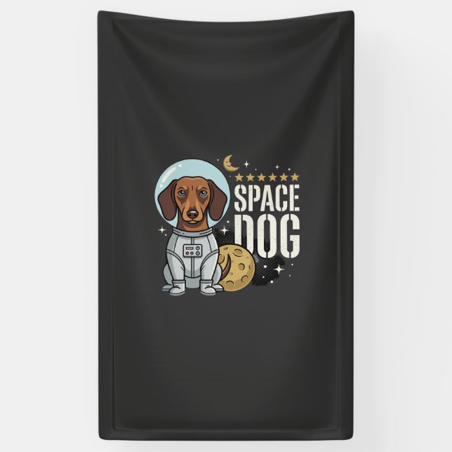Dachshund Space Dog Astronaut Vector Banner (Vertical)