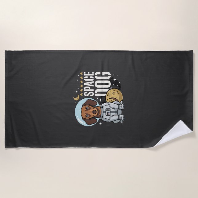 Dachshund Space Dog Astronaut Vector Beach Towel (Front)