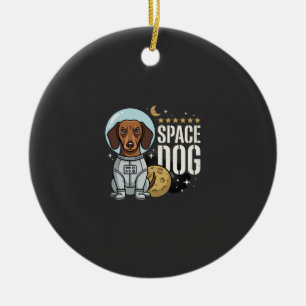Dachshund Space Dog Astronaut Vector Ceramic Tree Decoration