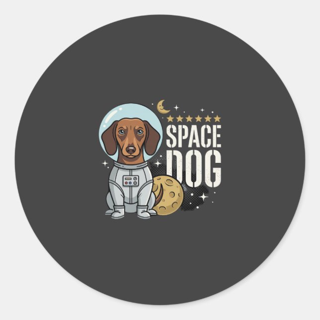 Dachshund Space Dog Astronaut Vector Classic Round Sticker (Front)