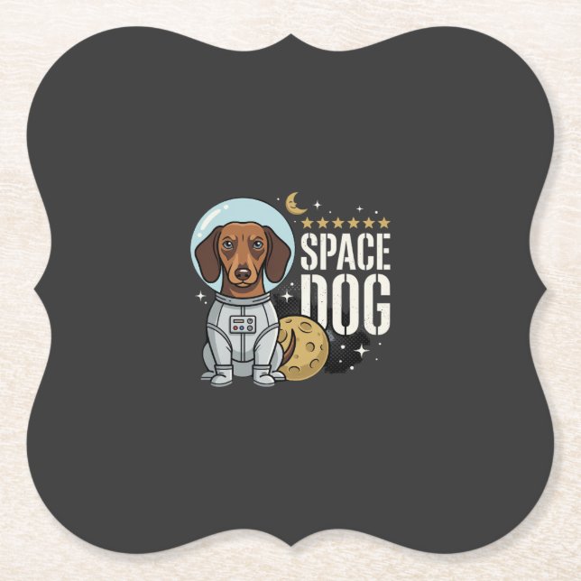 Dachshund Space Dog Astronaut Vector Paper Coaster (Front)