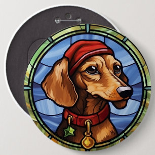 Dachshund Stained Glass Christmas 6 Cm Round Badge
