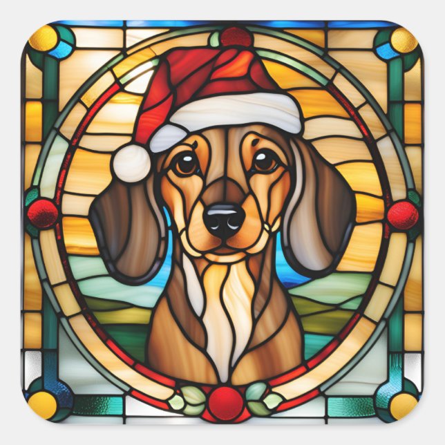 Dachshund Stained Glass Christmas Sticker (Front)