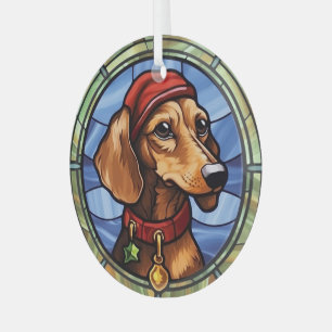 Dachshund Stained Glass Christmas Tree Decoration