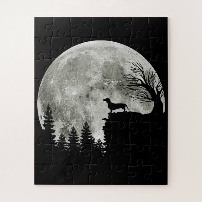 Dachshund Standing On Mountain Moonlight Halloween Jigsaw Puzzle (Vertical)