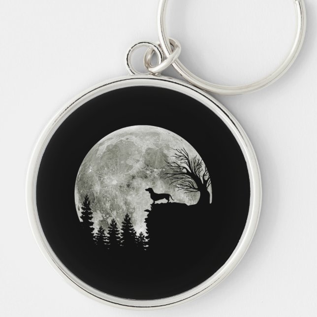 Dachshund Standing On Mountain Moonlight Halloween Key Ring (Front)