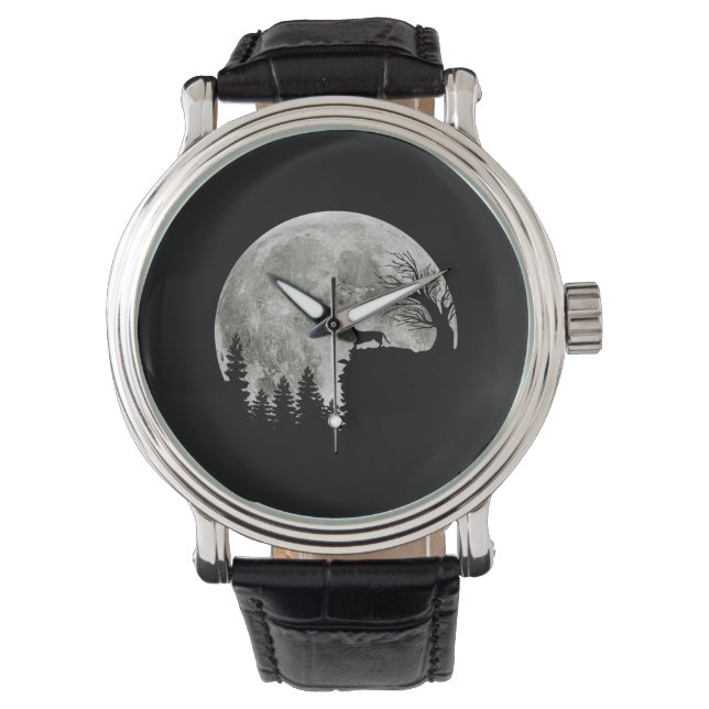 Dachshund Standing On Mountain Moonlight Halloween Watch (Front)