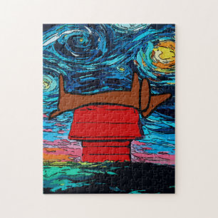 Dachshund Starry Night on roof Jigsaw Puzzle