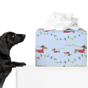 Dachshund Stealing Christmas Tree Lights Gift Wrap