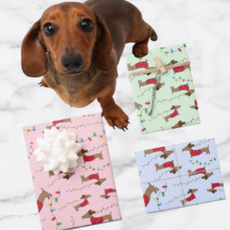 Dachshund Stealing Christmas Tree Lights Naughty Wrapping Paper Sheet