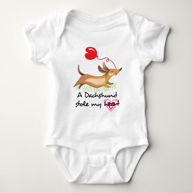 Dachshund stole heart baby bodysuit (Front)