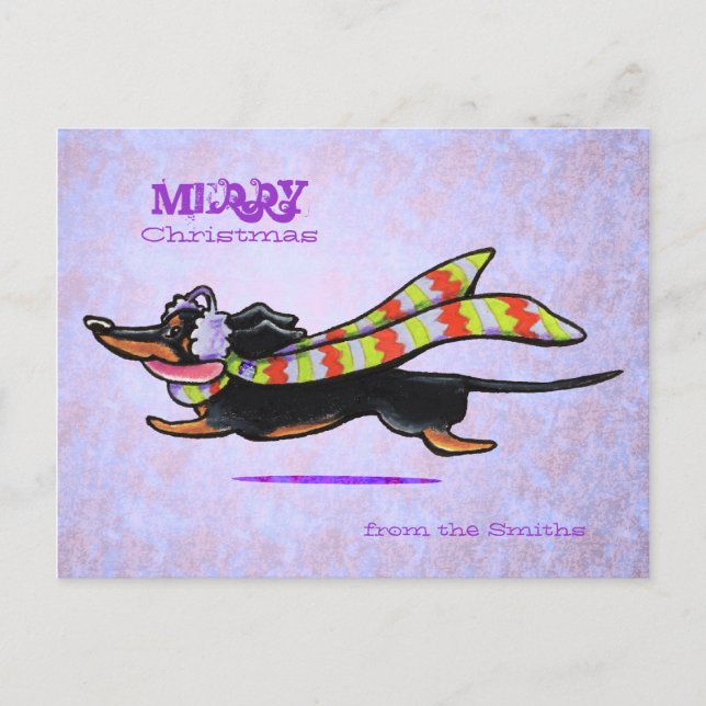 Dachshund Striped Winter Scarf Christmas Custom Holiday Postcard (Front)