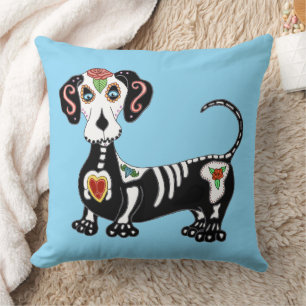 Dachshund Sugar Skull Cushion